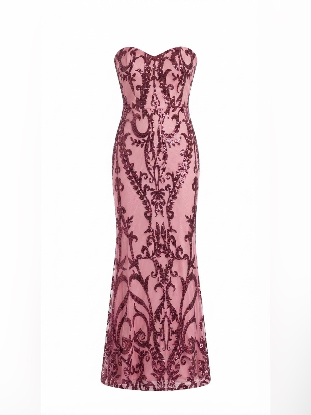 Strapless Pink Sequin-Embellished Mermaid Gown - Picture 2 of 5